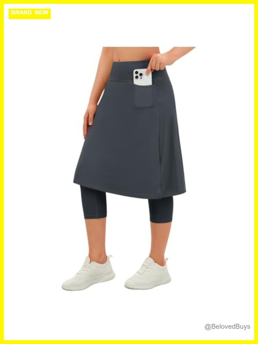 Women's Skort with Capri Leggings Knee Length 3 Pockets High Waisted